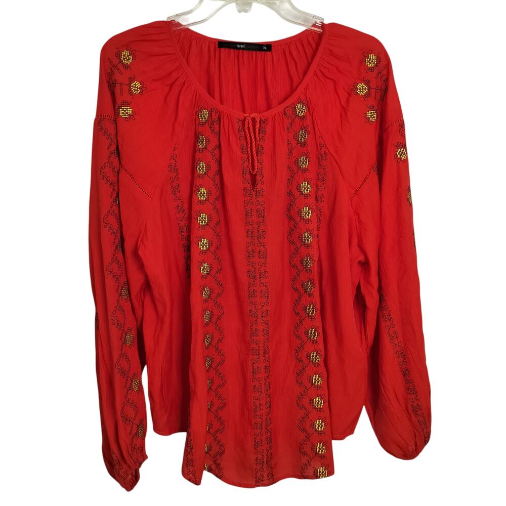 4638) Anthropologie Hazel Boho Peasant Orange Embroidery Blouse XL